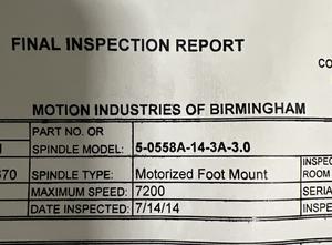 NEW Dynomax Motorized Spindle 05-0558A-14-3A-3.0