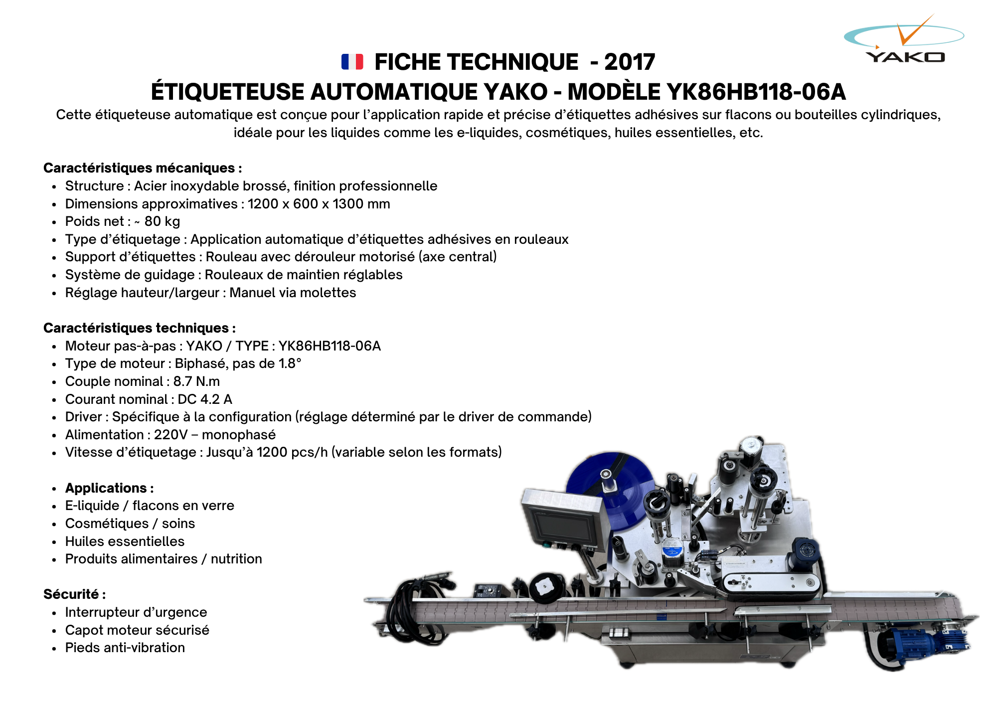 Yako Tools Machine's specifications - YAKO YK86HB118-06A Used machines - Exapro