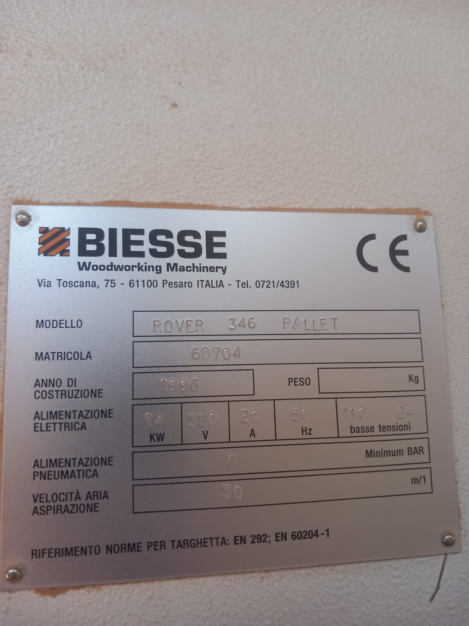 Machine's specifications - Biesse Rover Pallet 346 Used machines - Exapro