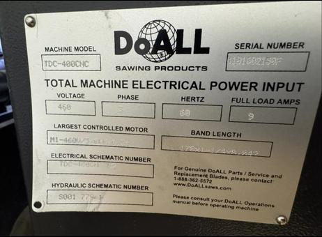 DoALL Olympia TDC-400CNC Automatic Dual Column CNC Horizontal Tube Cut-Off Saw ***Like Brand New*** P260608332