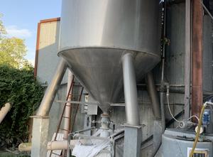 6-meter-high steel silos for wastewater treatment, with an additional flocculant tank, complete with an electrical control panel and a canvas bag holder