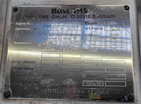 Buss-SMS Shell and tube heat exchanger P2610151240
